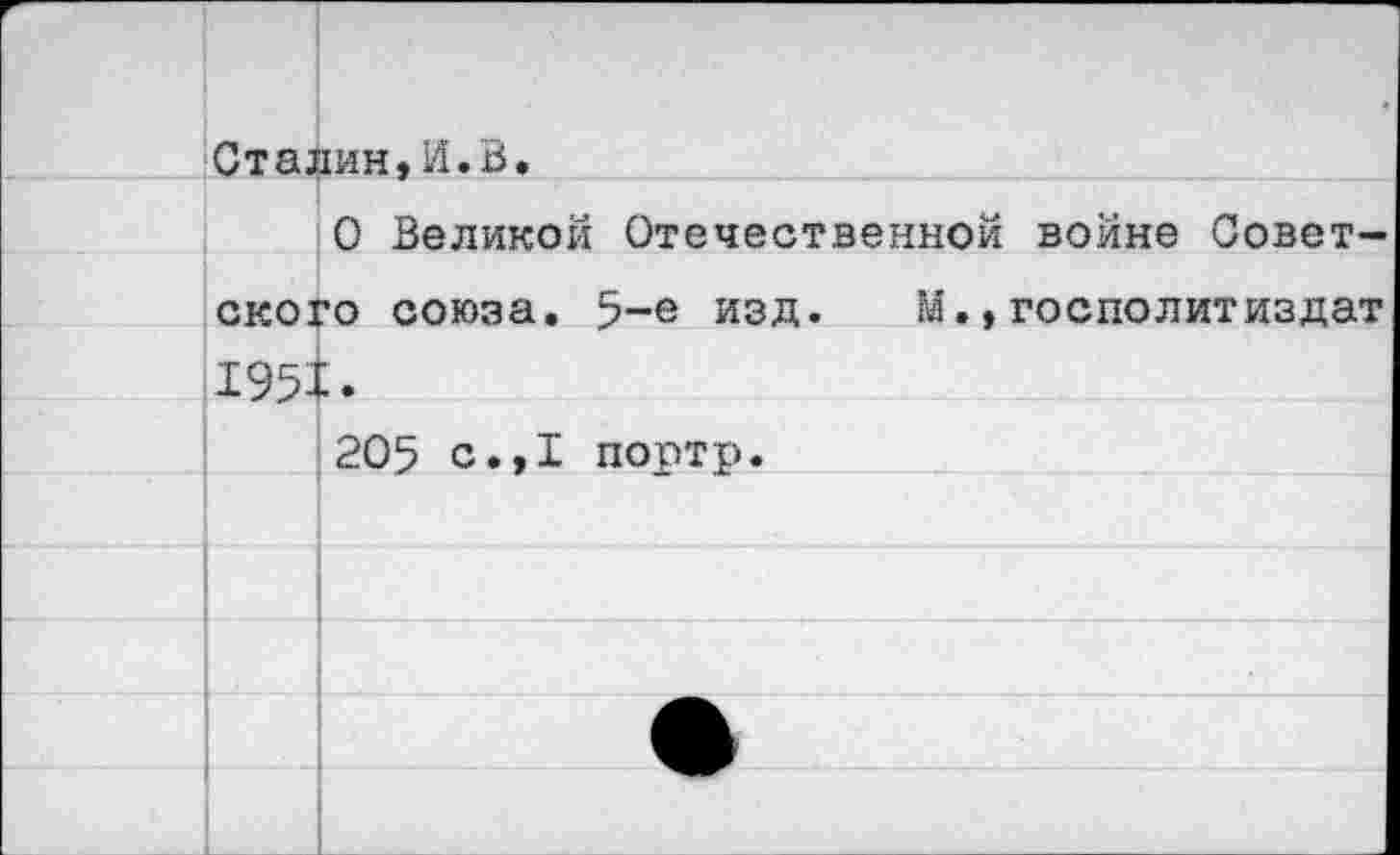 ﻿Сталин,И.В.
О Великой Отечественной войне Советского союза. 5-е изд. М.,госполитиздат 1951.
205 с.,1 портр.